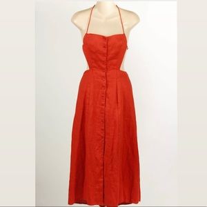 Reformation Red Orange Button Fit & Flare Halter Cut Out Shirt Dress 0